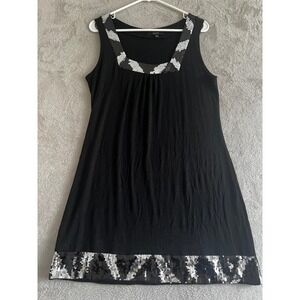 Express Black Sequin Trim Sleeveless Mini Dress Square Neck Modal Blend L 12281